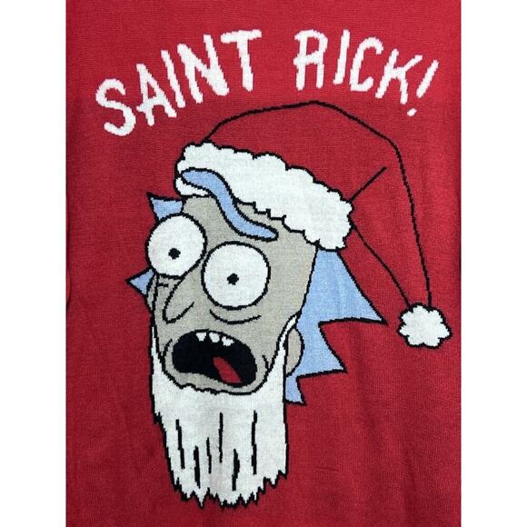 Rick and Morty Christmas Sweater Red Saint Knit Urban Outfitters Men Size Large - Picture 4 of 8